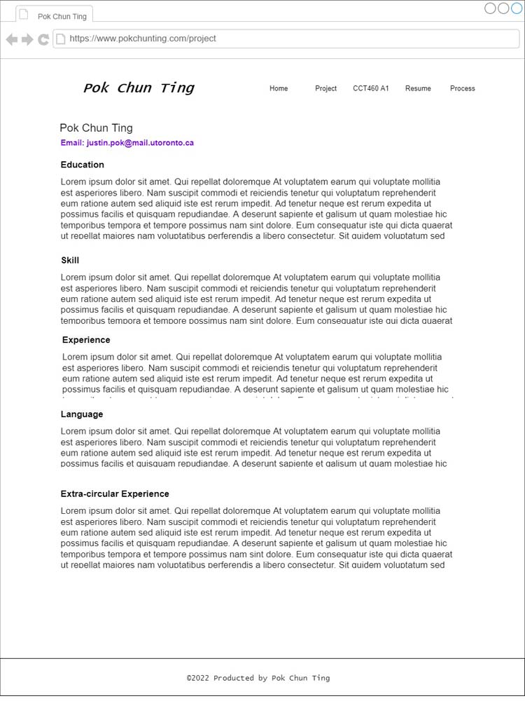 CCT460 A2 Resume wireframe